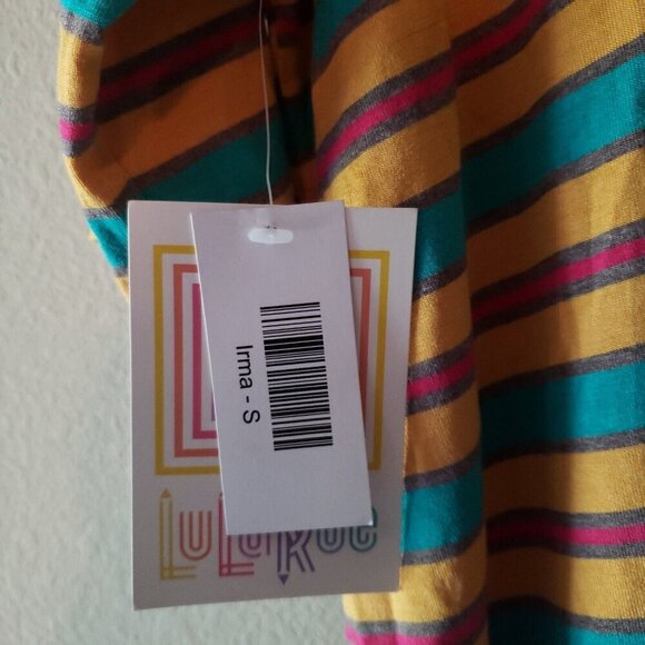 LuLaRoe Irma Top Small Multicolor Striped Short Sleeve High Low T-Shirt Womens - Picture 7 of 8